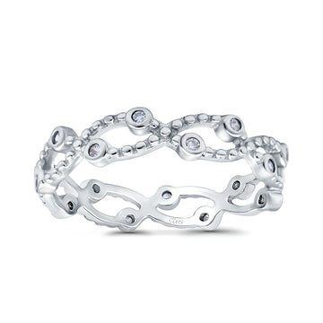 Eternity Band Wedding Ring Round Simulated Cubic Zirconia 925 Sterling Silver (4mm)